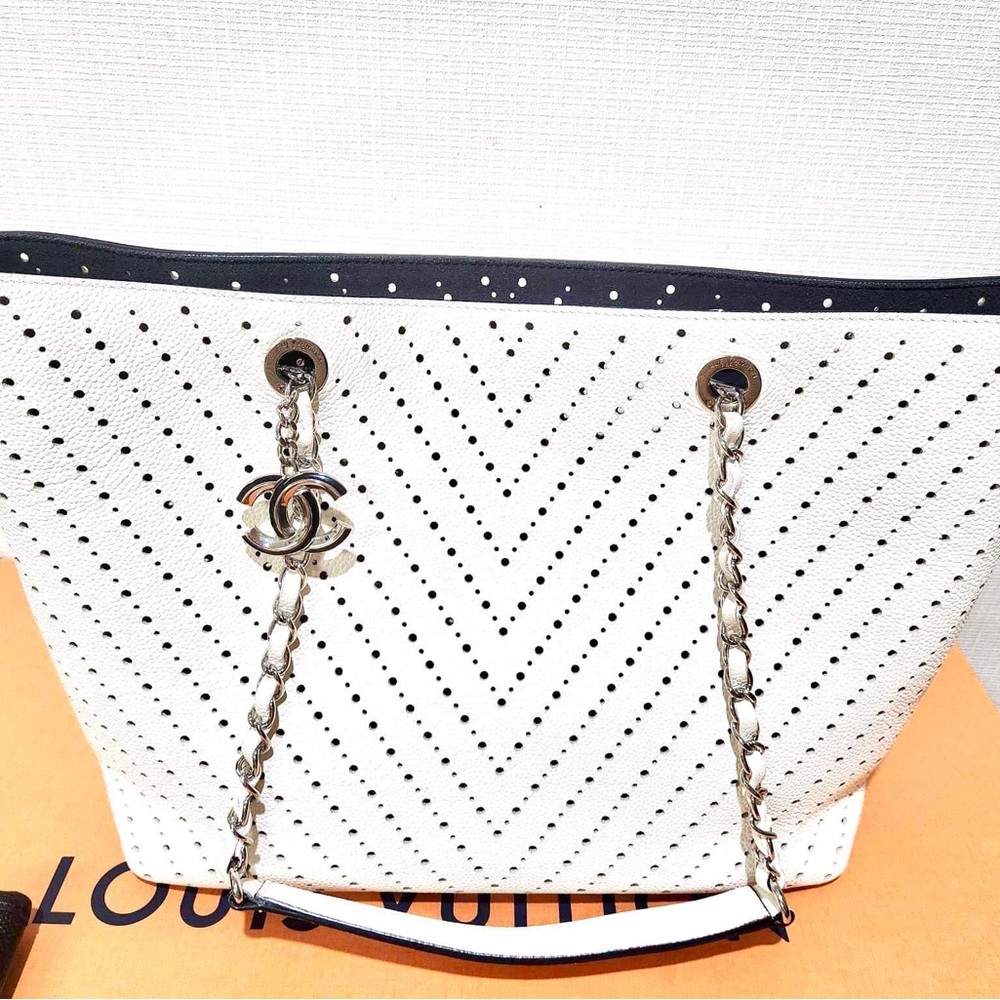 Chanel White Perforated Leather Tote